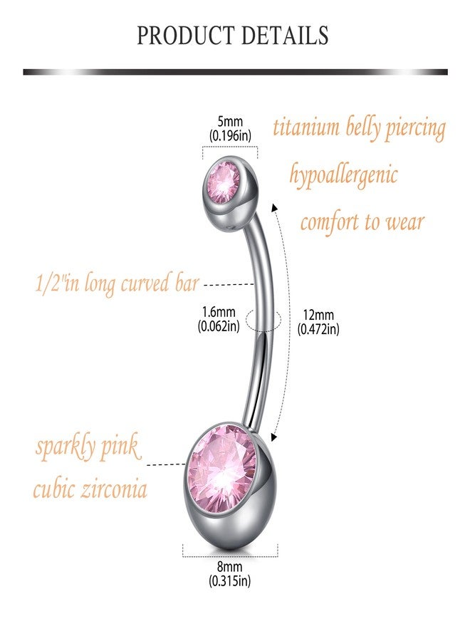 AVYRING G23 Pink Titanium Belly Button Rings 14G Internally Threaded Long Belly Piercing 1/2" 12mm - Image 2